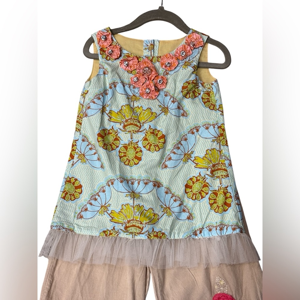 Moxie Mabel 2T Girls 2-Piece Floral Tunic & Corduroy Ruffle Pants Set - 2t - Picture 4 of 5
